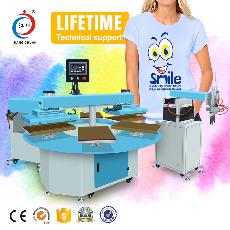 Máquina de transferência de calor para camisetas de seis estações